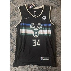 Giannis Antetokounmpo Black #34 Stitched Jersey, Men’s Medium